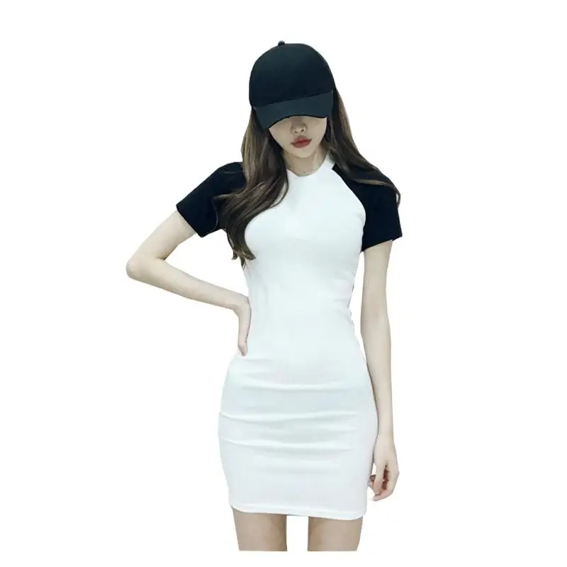 

Summer Womens White Black Knitted Mini Tshirt Dress Slim Oneck Bandage Bodycon Vintage Dresses 2017 Vestidos De Festa Mujer