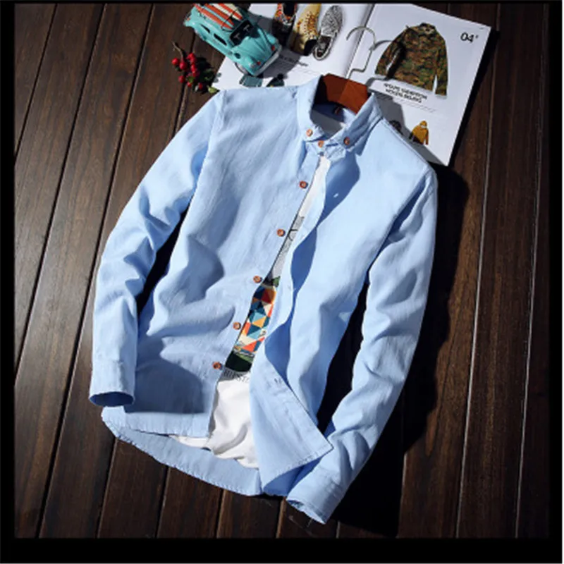 Мужская хлопковая рубашка с отложным воротником повседневная однобортная