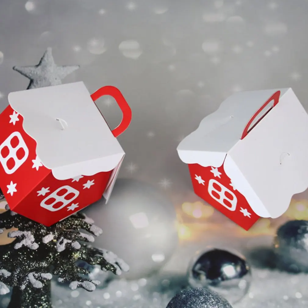 

50PCS House Shape With Ropes Candy Gift Bags Cookie Bags Packaging Boxes Christmas Tree Pendant Xmas Gift Boxes Party Decor