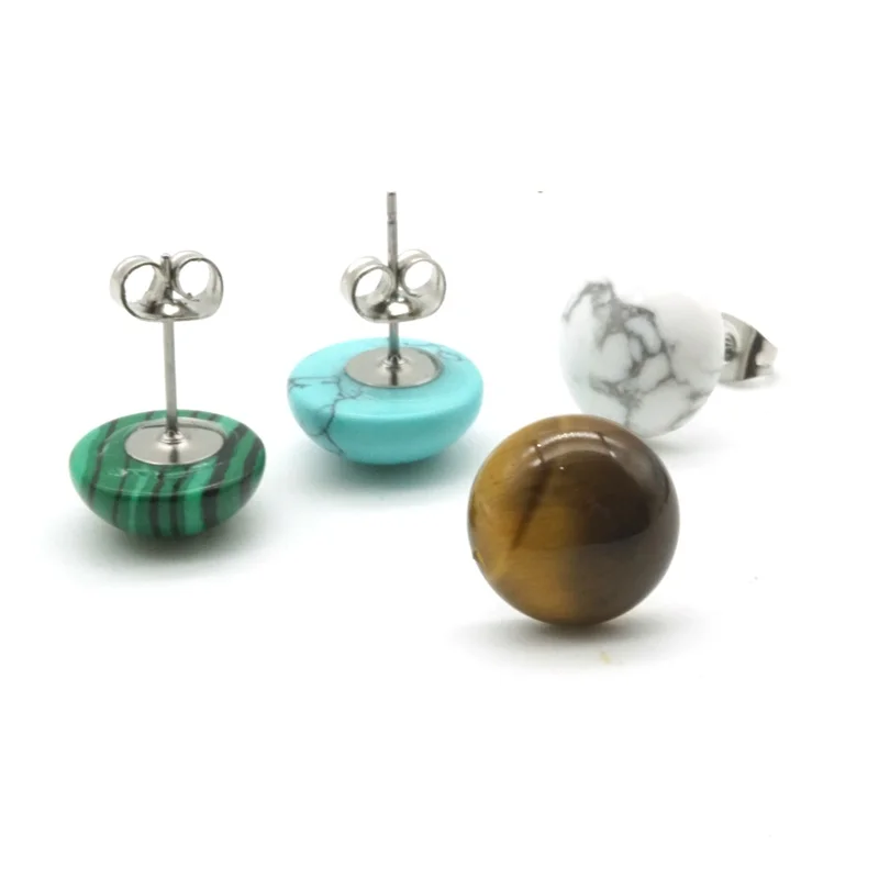 Женские серьги-гвоздики из нержавеющей стали с натуральным камнем 12 мм |