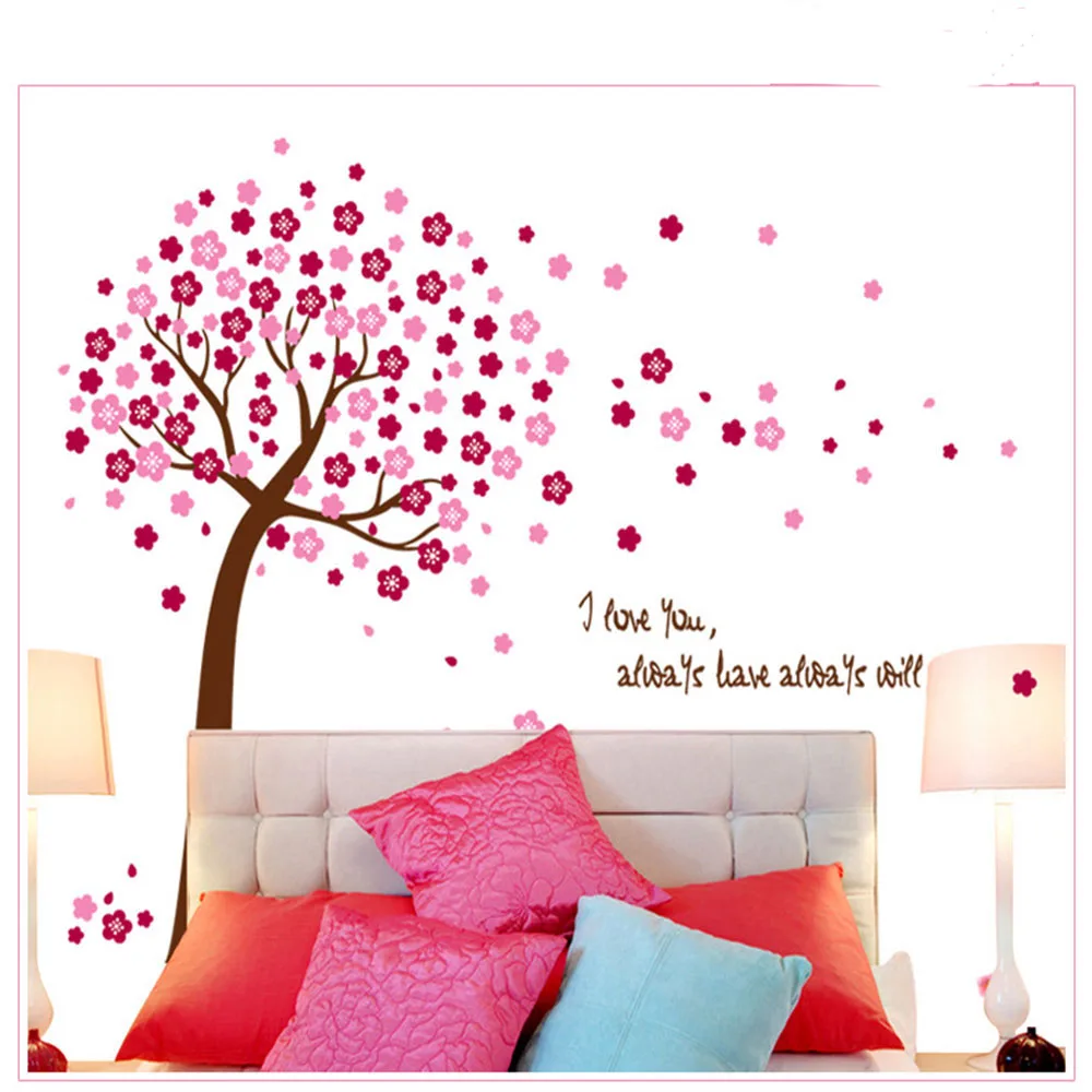 Розовая Сакура цветок вишни дерево Съемный стикер стены для гостиной спальни