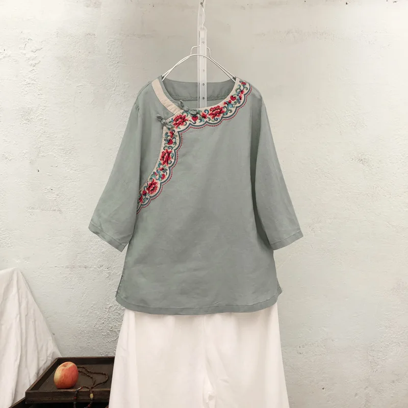 Новинка 2019 рубашки в китайском стиле женские блузки и топы с вышивкой Осенние