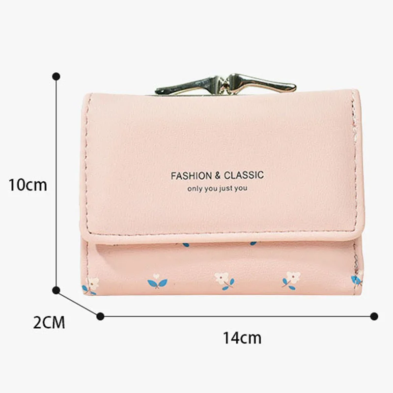 

Fashion Ladies Short Wallet Cute Foldable Floral Lock Mini Buckle Coin Purse Leather Girl Card Holder 3 Foldable Small Wallet