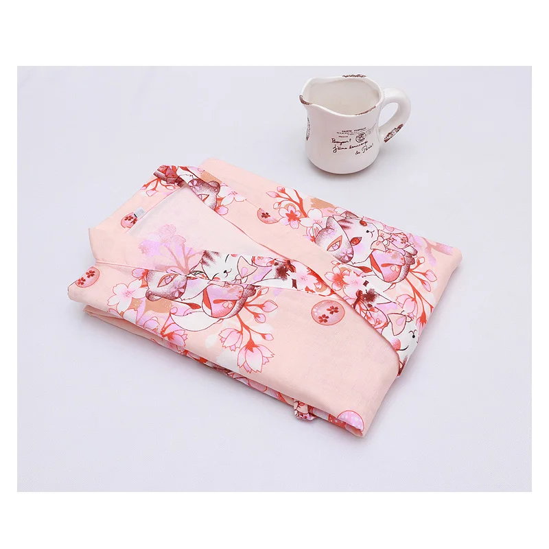 Японской традиции Стиль с милым принтом из хлопка и льна пижамные брюки для