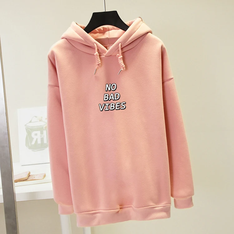 Зимние женские толстовки с длинным рукавом свитшот надписью No Bad Vibes худи в стиле