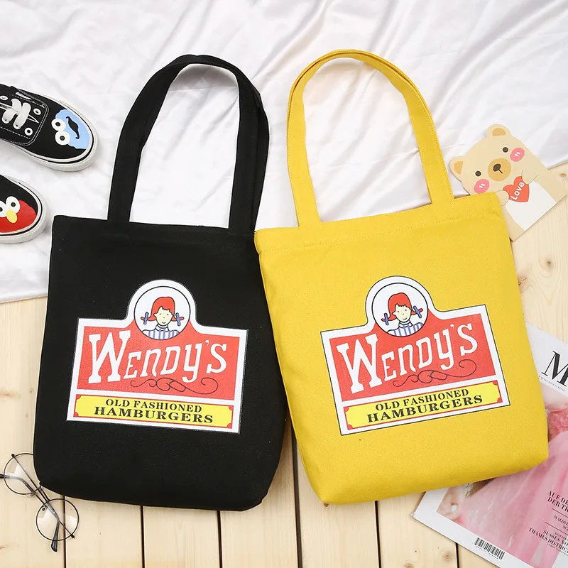 

'Wendy 's Women Shopping Bag Female Canvas Cloth Shoulder Bag Environmental Storage Handbag Reusable Foldable Eco Grocery Totes