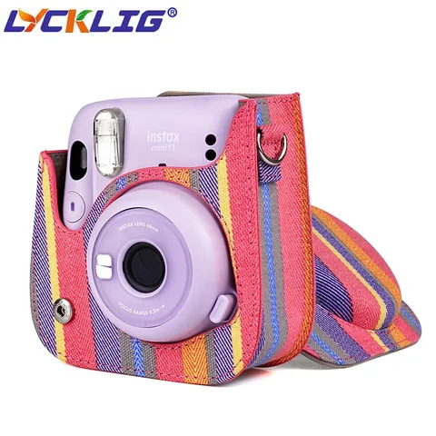 Холщовая фотокамера для Fuji FujiFilm Instax Mini 11 Instant Film Camera s, цветная полосатая защитная сумка с плечевым ремнем