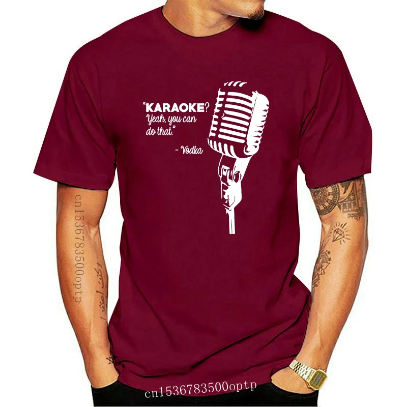 

New 2021 Summer 2021 Cool Tee Shirt Karaoke Yes You Can Do That Vodka Funny Drink Alcohol Men's Navy T-shirt Cotton T-shirt