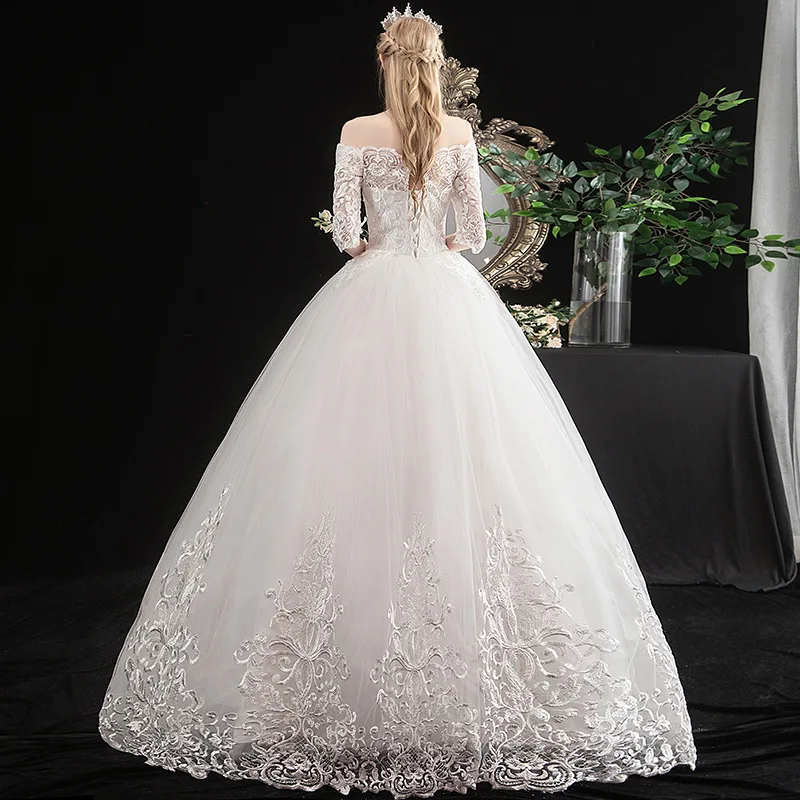 2021 Новый Vestido De Noiva элегантный вырез лодочкой с короткими рукавами Кружевная
