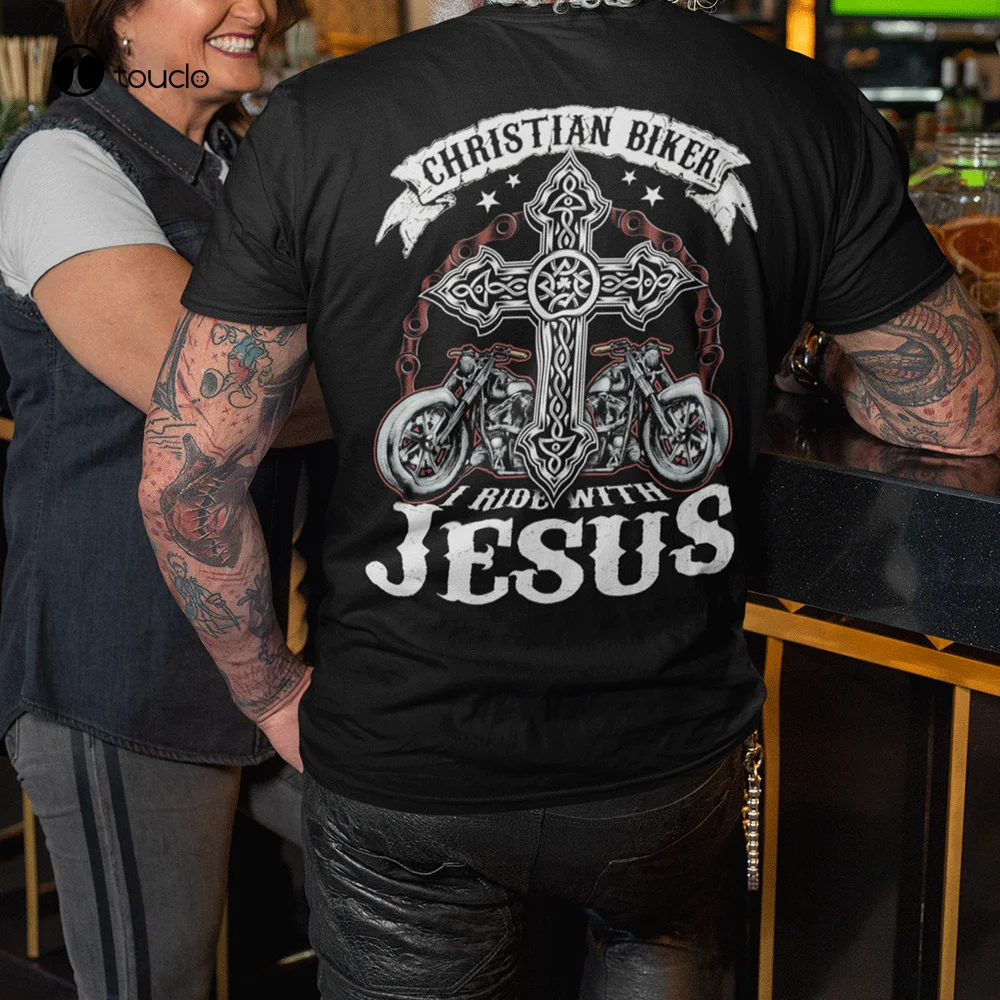 

Christian Biker T-Shirt Backside Vintage Jesus Motorcycle Unisex Gift women t shirts