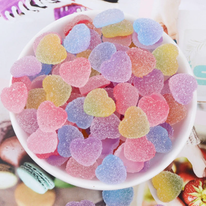 10pcs Cute Resin Love heart Candy Charms For Slime Filler DIY Cake Ornament Phone Decoration Resin Charms Slime Supplies Toys