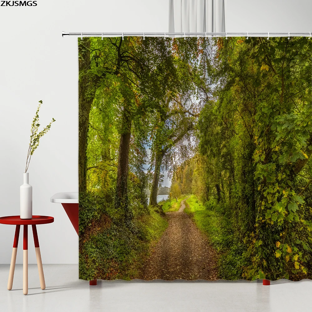 Набор занавесок для душа с изображением лесного пейзажа шторы принтом зеленого