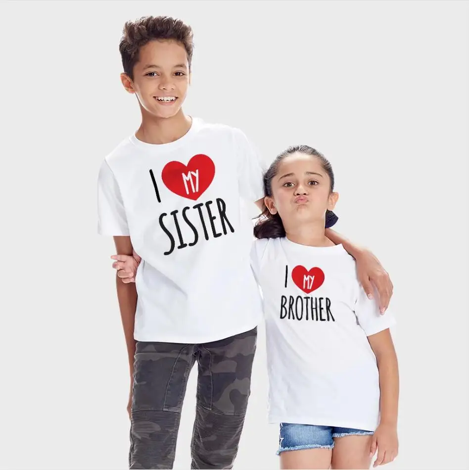 Детская одинаковая футболка с надписью «I Love My Sister»/«Brother» топы для мальчиков и девочек, летняя футболка с короткими рукавами для малышей повседневная детская футболка для всей семьи