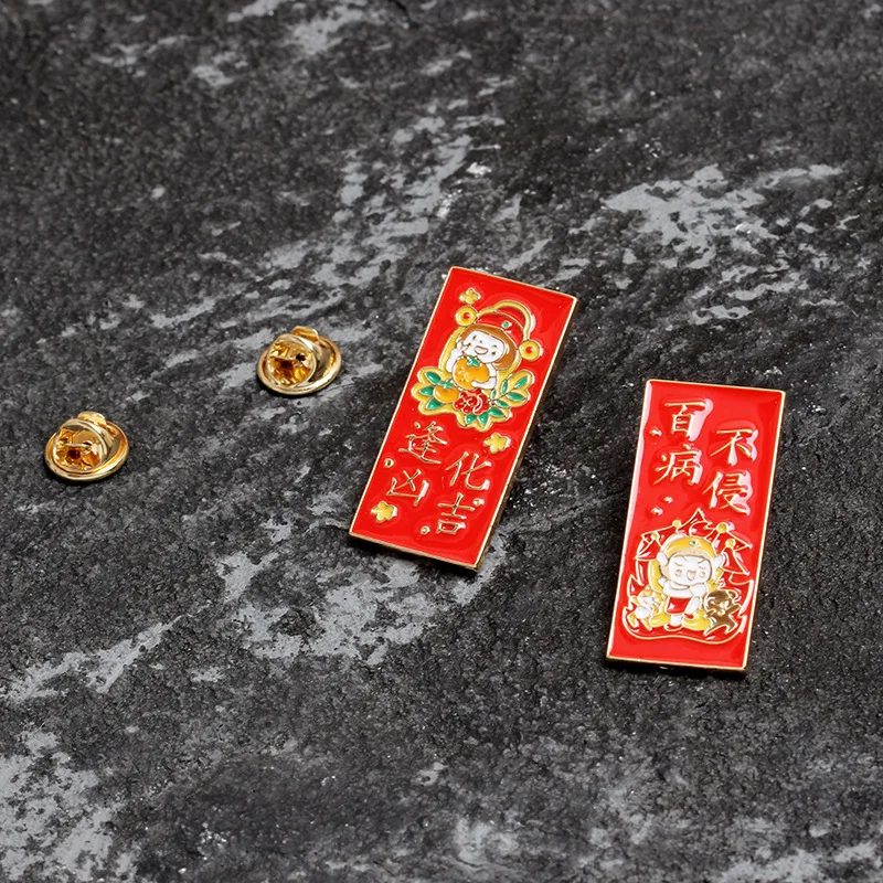 Этнические Броши с надписью Здоровье для женщин красные эмалированные значки на