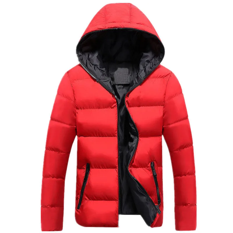 Red Black FGKKS мужские теплые парки зимние ветрозащитные альпинистские пальто мужские однотонные модные толстые с капюшоном удобные парки - Цвет: Red Black