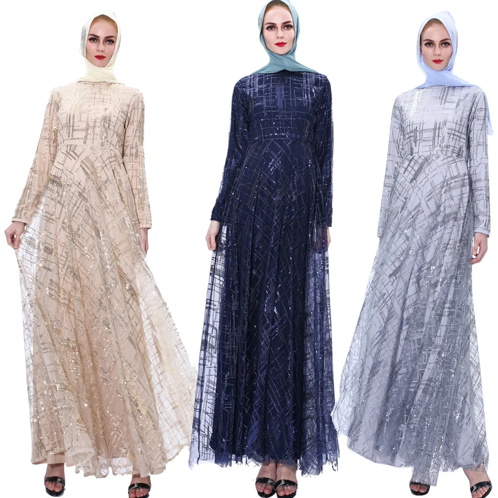 

Ramadan Eid Mubarak Sequin Dubai Abaya Turkey Hijab Muslim Evening Dress Kaftan Islamic Clothing Dresses Abayas for Women Caftan