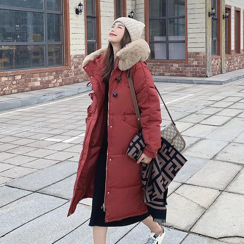 

Новая высококачественная пуховая куртка Hu Chu jing с хлопковой подкладкой, женская новая Длинная утепленная Свободная куртка выше колена