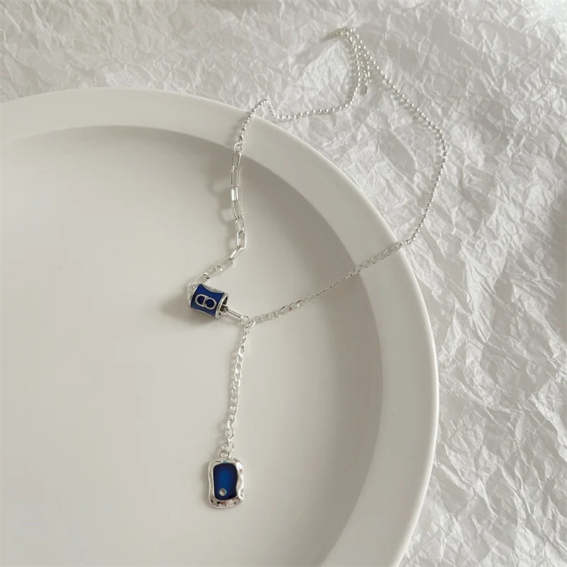 

New fashion Klein blue dripping oil letter tassel necklace retro design men and women geometric necklace jewelry gift wholesale