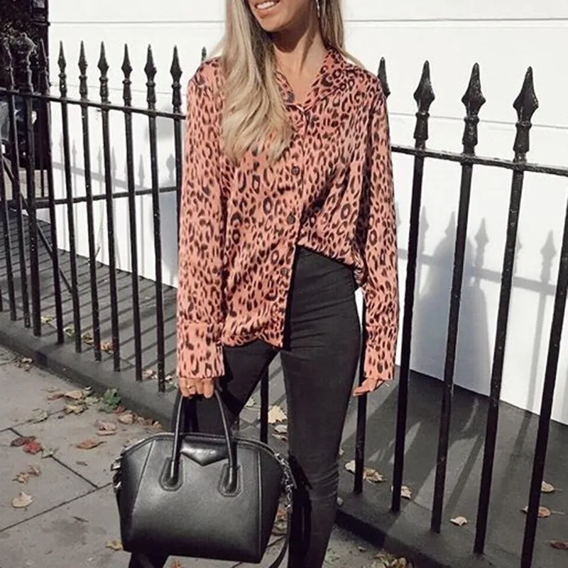 

2020 Autumn Women Blouse Sexy V-neck Long Sleeve Leopard Lady Shirt blusas