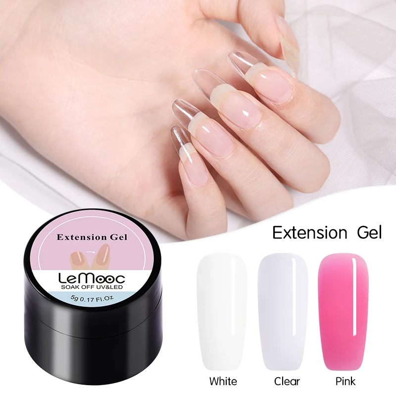 LEMOOC, Кристальный, удлиняющий УФ-лак для ногтей, полистроительный, для наращивания ногтей, Гель-лак для ногтей, розовый, белый, прозрачный, гелевый гель для ногтей, 5 г