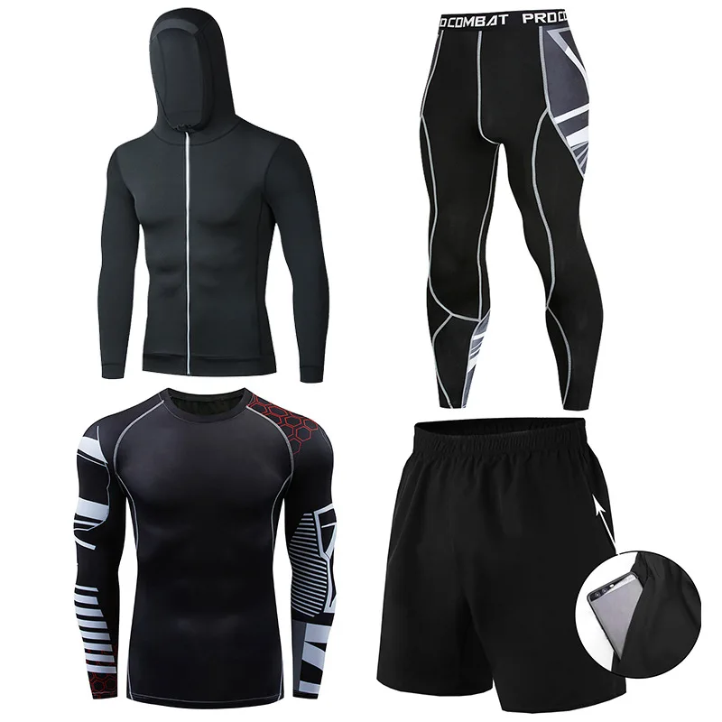 

4Pcs Set Men‘s Tracksuit Gym Fitness Compression Training Suit Clothes Running Jogging Sports Wear Exercise Workout Tights -40