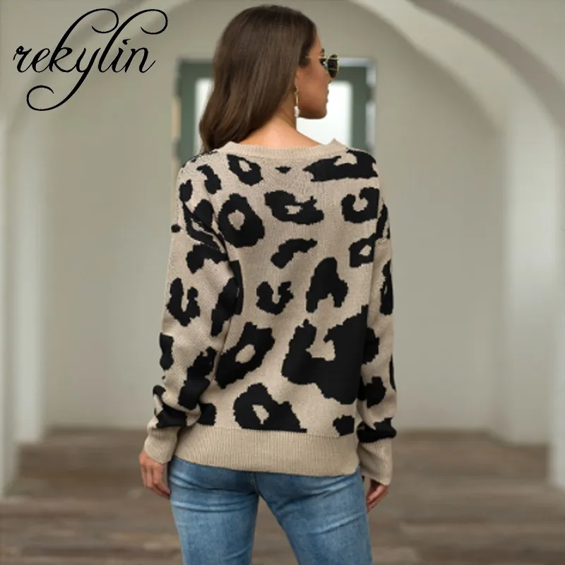 2019 Autumn and Winter New Leopard Print Ladies Sweater Round Neck Loose Pullover Warm Women's sweater | Женская одежда