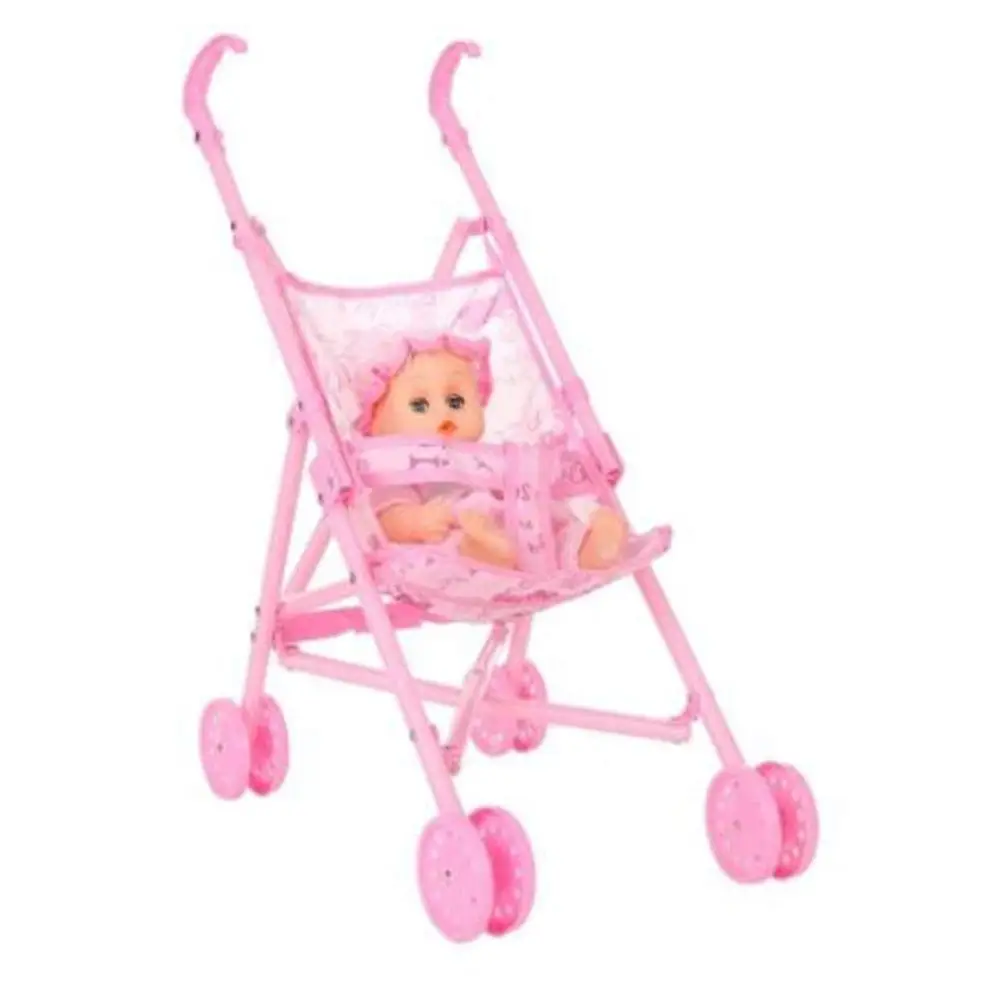 

Baby Infant Doll Stroller Carriage Foldable with Doll for 12inch Doll Mini Stroller Toys Gift Pink