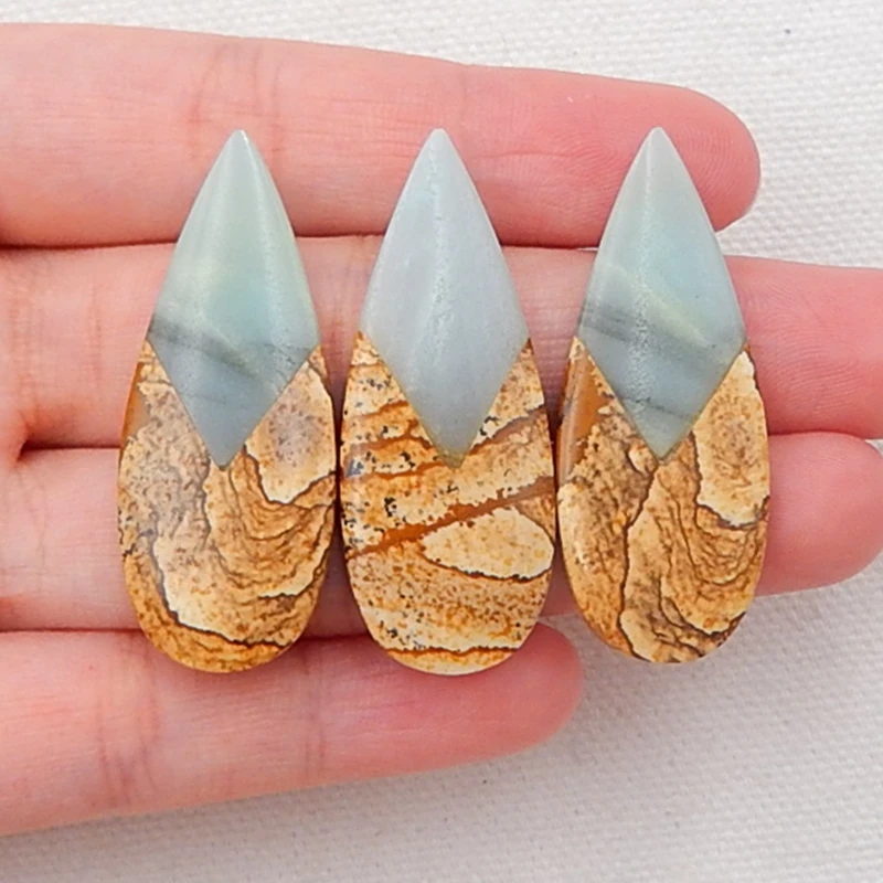

6 pcs Picture Jasper And Amazonite 40x16x5mm13.4g