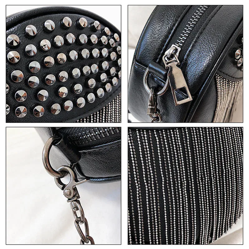 

Rivet Shoulder Bag Fashion Woman Tassel Crossbody Bag Summer New Chain Handbags High Quality Luxury Phone Pack Female Purse