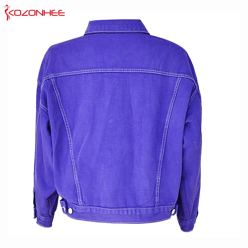 Свободная фиолетовая джинсовая куртка Женская куртка-бойфренд для женщин
