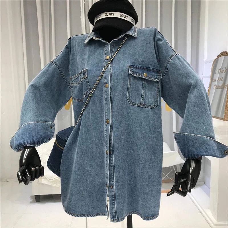 Куртка женская джинсовая с длинным рукавом однобортная винтажная верхняя одежда