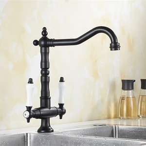 black kitchen faucet deck mounted kitchen sink mixer antique brass bathroom faucet 2 handles rotatable gold kitchen taps free global shipping