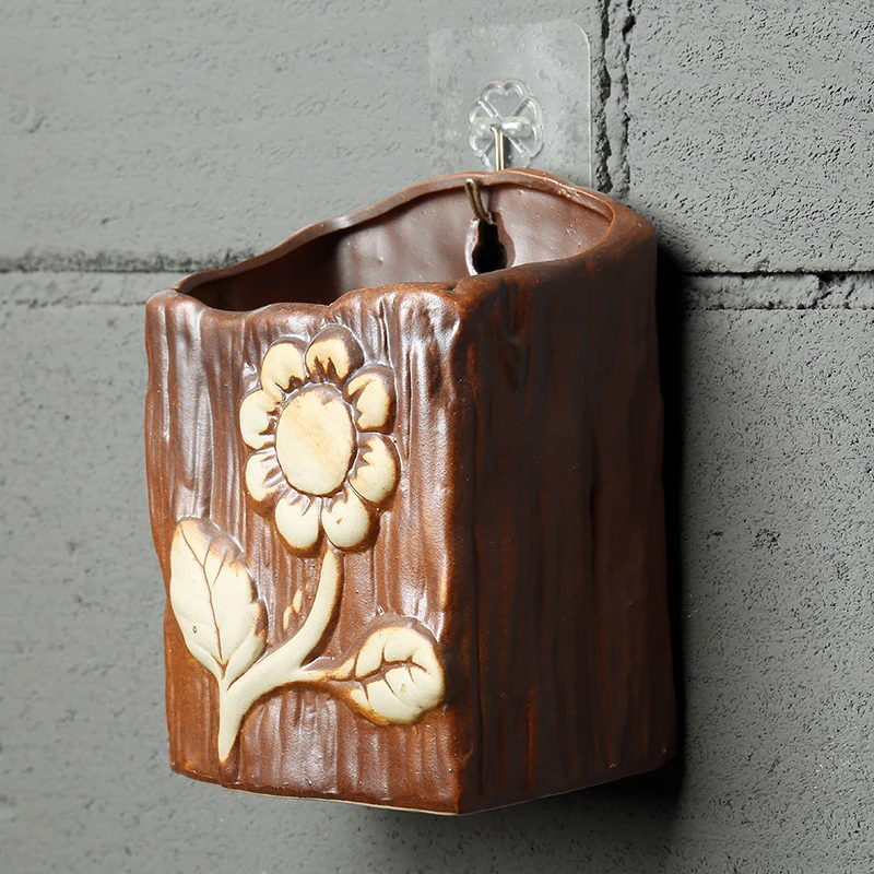 

Vintage Wall Hanging Ceramic Flower Pot Hanging Decoration Creative Balcony Free Punching Green Radish Succulent Flower Pot