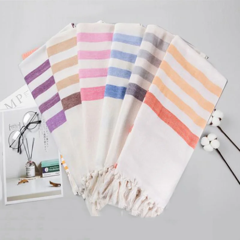 Хлопковое турецкое банное полотенце большого размера с принтом и кисточками