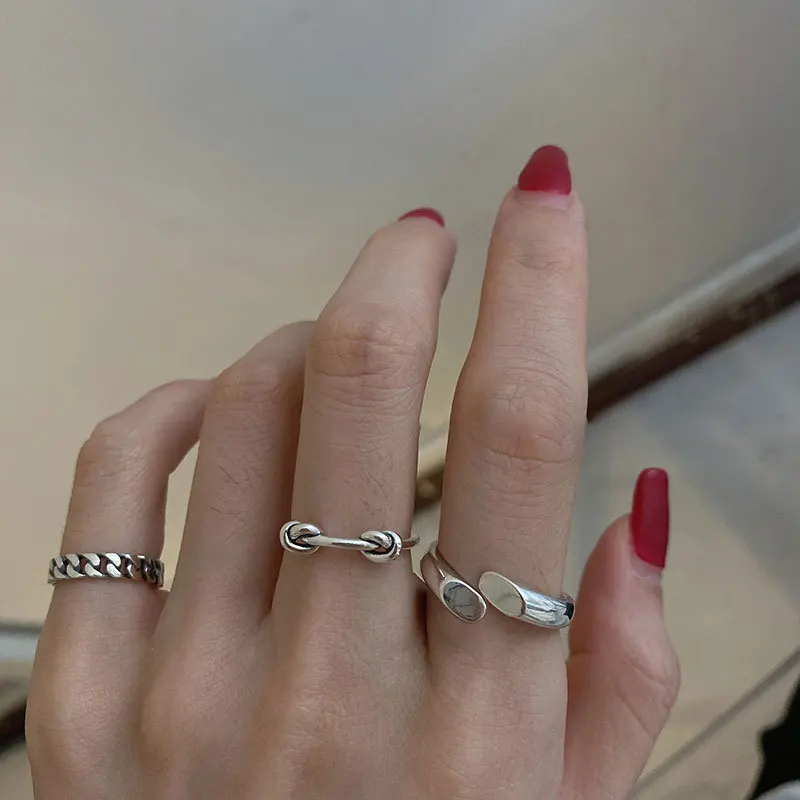 

Hot Sale Women's Ring Silver Color Chain Knotted One Word Cross Glossy Ring Female Index Finger Tail Ring Jewelry