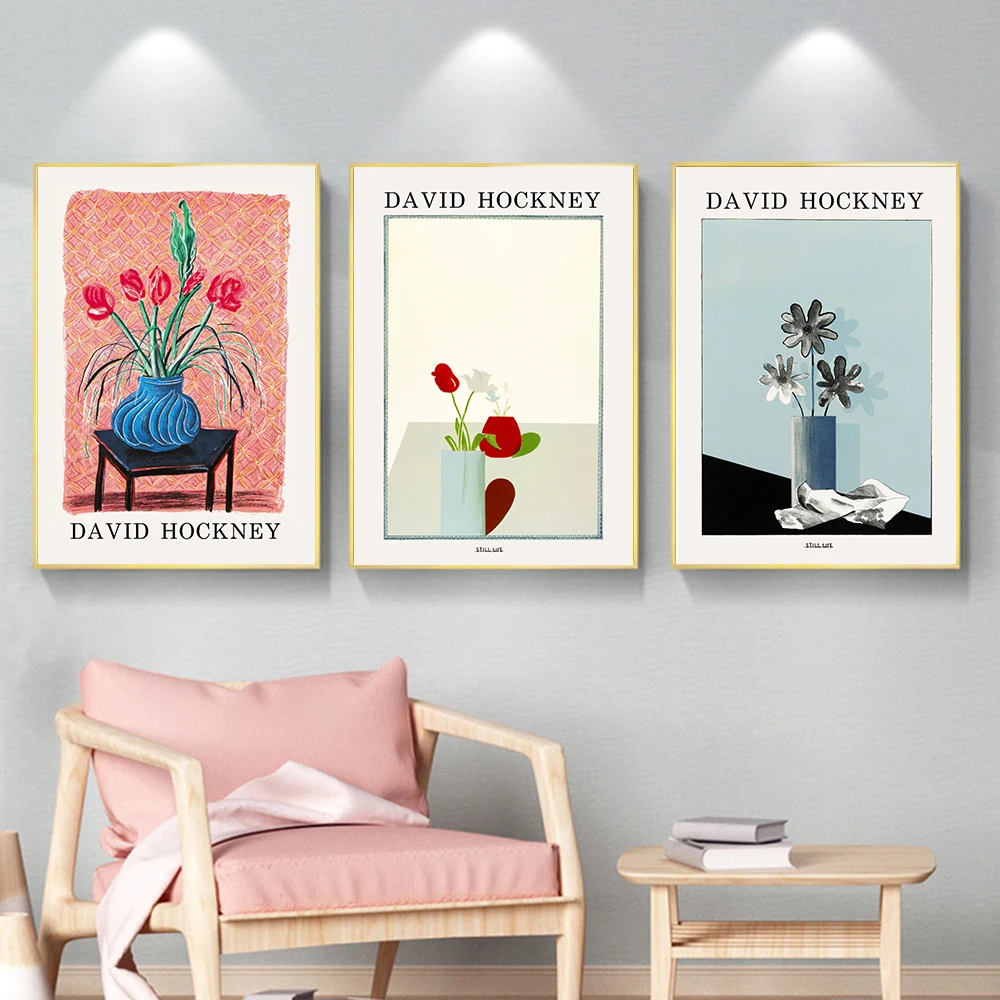 

David Hockney Modern Canvas Painting Nordic Abstract Flower Vase Posters and Prints Wall Art Picture Home Decoration Living Room