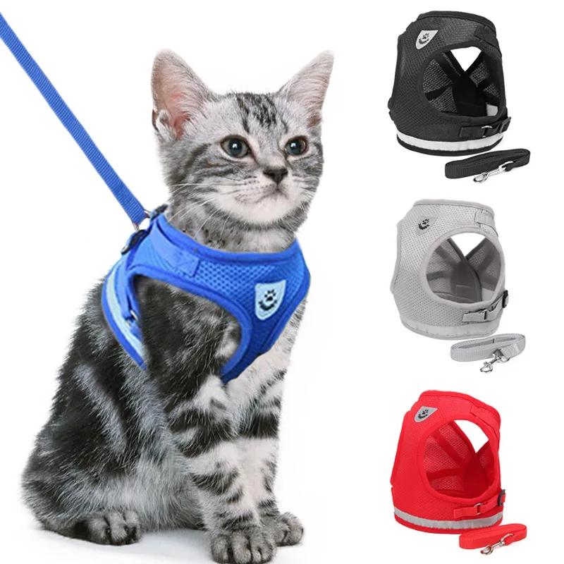 

Cat Dog Adjustable Harness Vest Walking Lead Leash For Puppy Dogs Collar Polyester Mesh Harness For Small Medium Dog Cat Pet