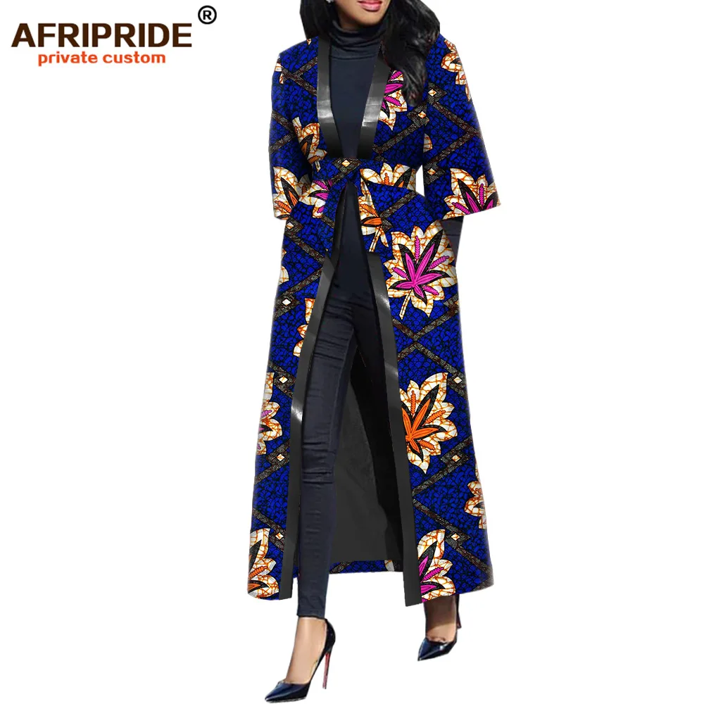 Женское пальто с поясом A1824009 повседневное воском в африканском стиле рукавом три