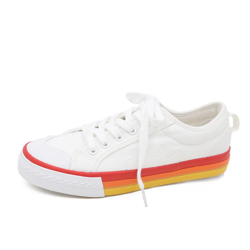 

2020 New Rainbow Canvas Sneakers Women Shoes Fashion White Sneakers Female Flat Casual Shoes Designer Zapatillas Mujer W23-46