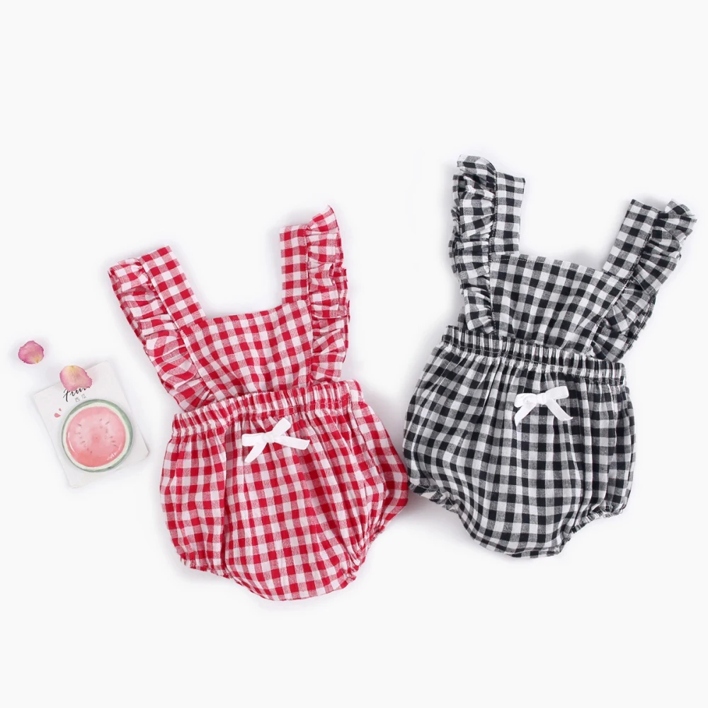 

Summer Newborn Infant Baby Girls 0-24M Clothes Ruffle Plaids Sleeveless Romper Jumpsuit Outfits