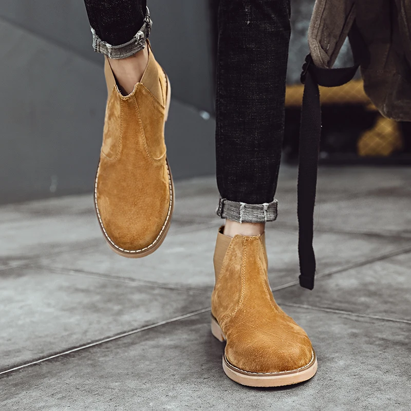 

FIXSYS High Quality Man Chelsea Boots Outdoor Suede Motorcycle Boots Fashion Man Cowboy Boots Slip-on Ankle Boots Man Work Boots