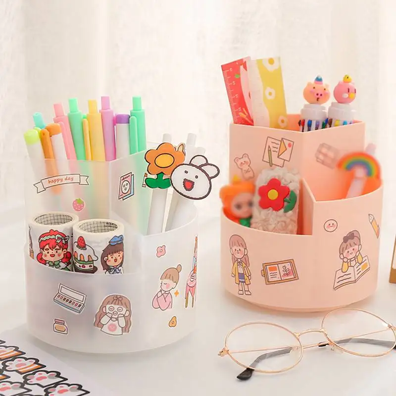 

Stylish Cute Rotating Pen Holder INS Student Desktop Large Pen Barrel Stationery Box Summer Home Decor Accessories