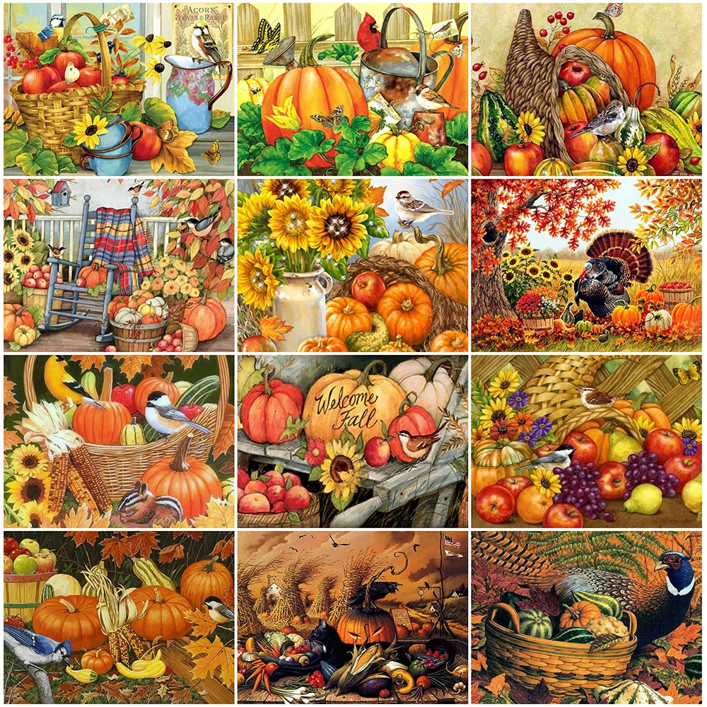 

5D Pumpkin Diamond Painting Full Square/Round Thanksgiving Diamond Embroidery Cartoon Picture Rhinestones Needlework Wall Art