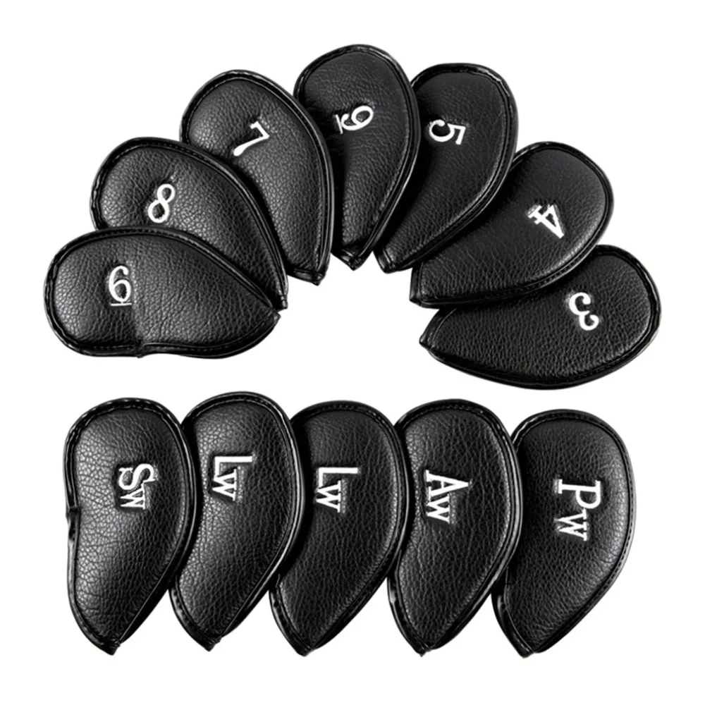 

12PCS Litchi Stria PU Leather Head Cover for Golf Iron Club Putter Headcover Set 3-SW Universal Iron Club Headcovers