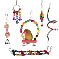6 pcs parrot training bird toys hanging chewing swing bell pet bird colorful wooden toy hammock climbing ladder game supplies