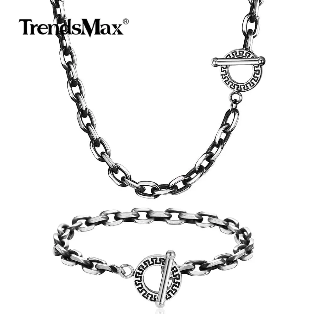 Простой браслет из нержавеющей стали 6 мм Rolo цепочка ожерелье набор для мужчин и