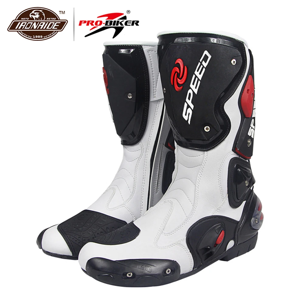 B1001-White PRO-BIKER/Мужские ботинки в байкерском стиле; ботинки для мотокросса; Botas Moto; Байкерская обувь в байкерском стиле; гоночные ботинки для верховой езды - Цвет: B1001-White