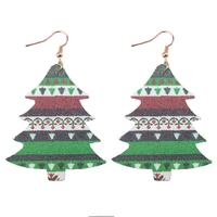 zwpon christmas style colorful festival printed faux leather earrings christmas tree pu leather earrings for woman best gift