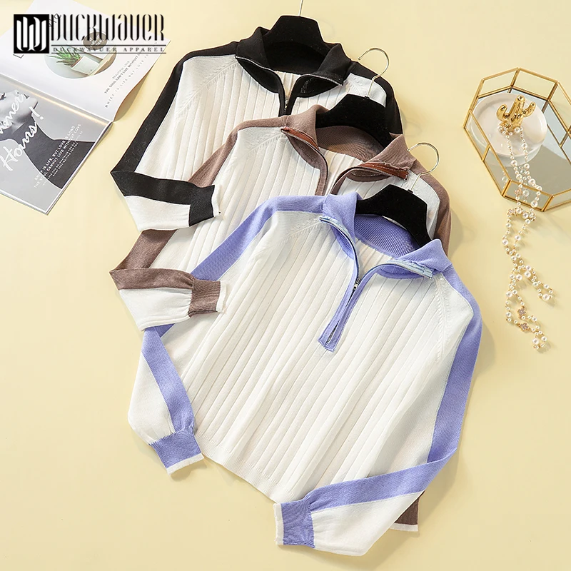 Duckwaver винтажный женский свитер Осень-зима шикарный свободный воротник поло на