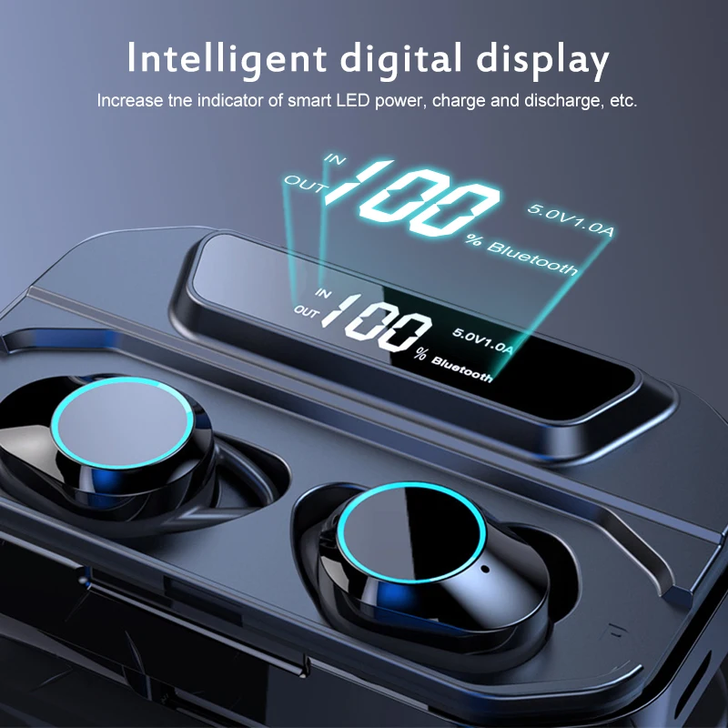 Беспроводные стереонаушники 9D TWS G02 Bluetooth водонепроницаемые наушники IPX7 3300 мАч LED